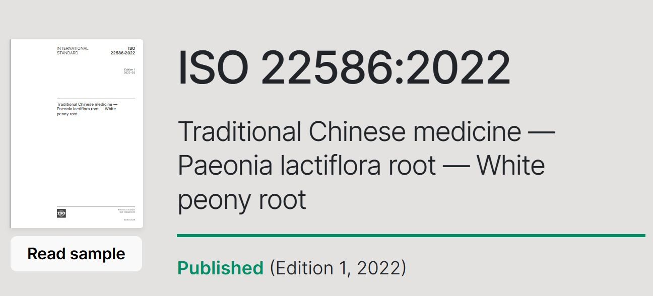 Paeoniae Radix Alba (White Peony Root): ISO 22586:2022